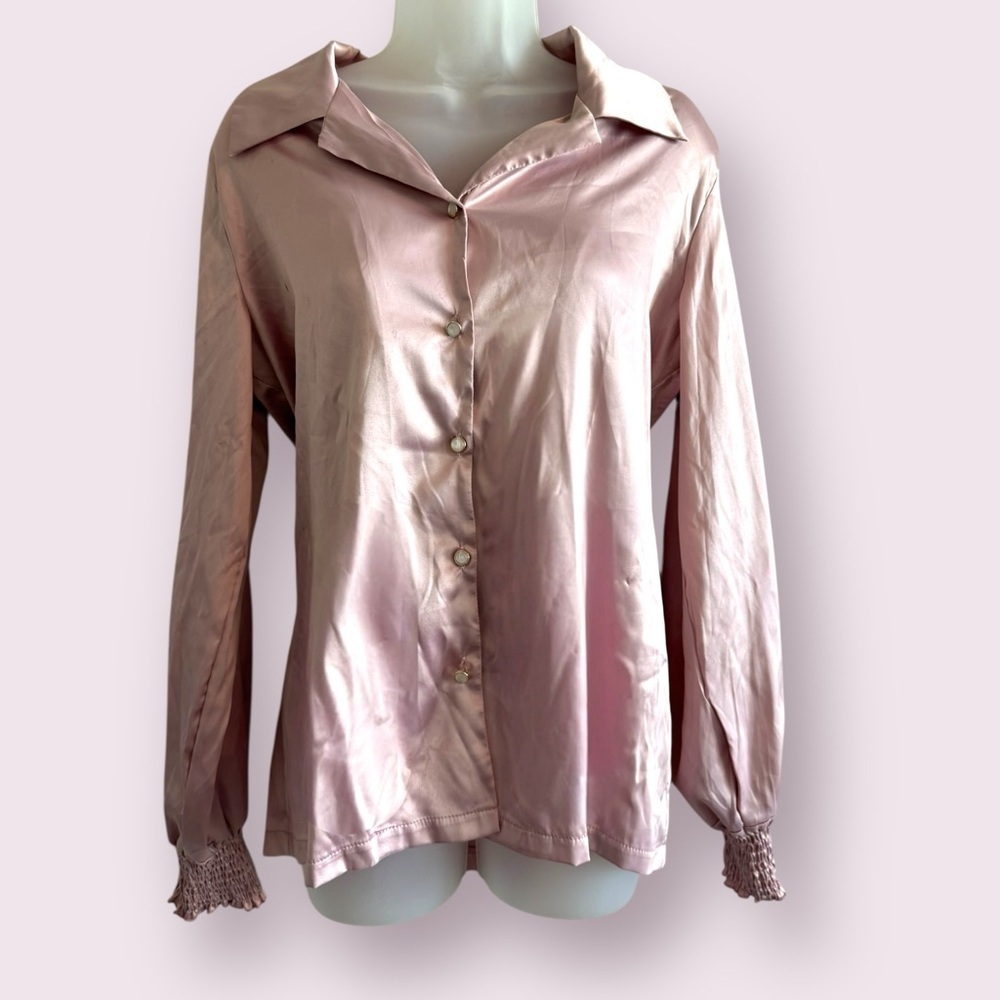 Nasty Gal Pink Satin Button Front Blouse Size 6